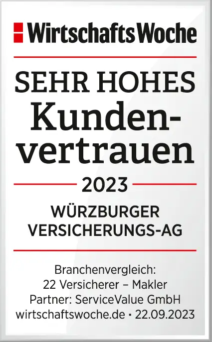 WirtschaftsWoche Qualitätssiegel: SEHR HOHES Kundenvertrauen 2023 | Würzburger Versicherungs-AG